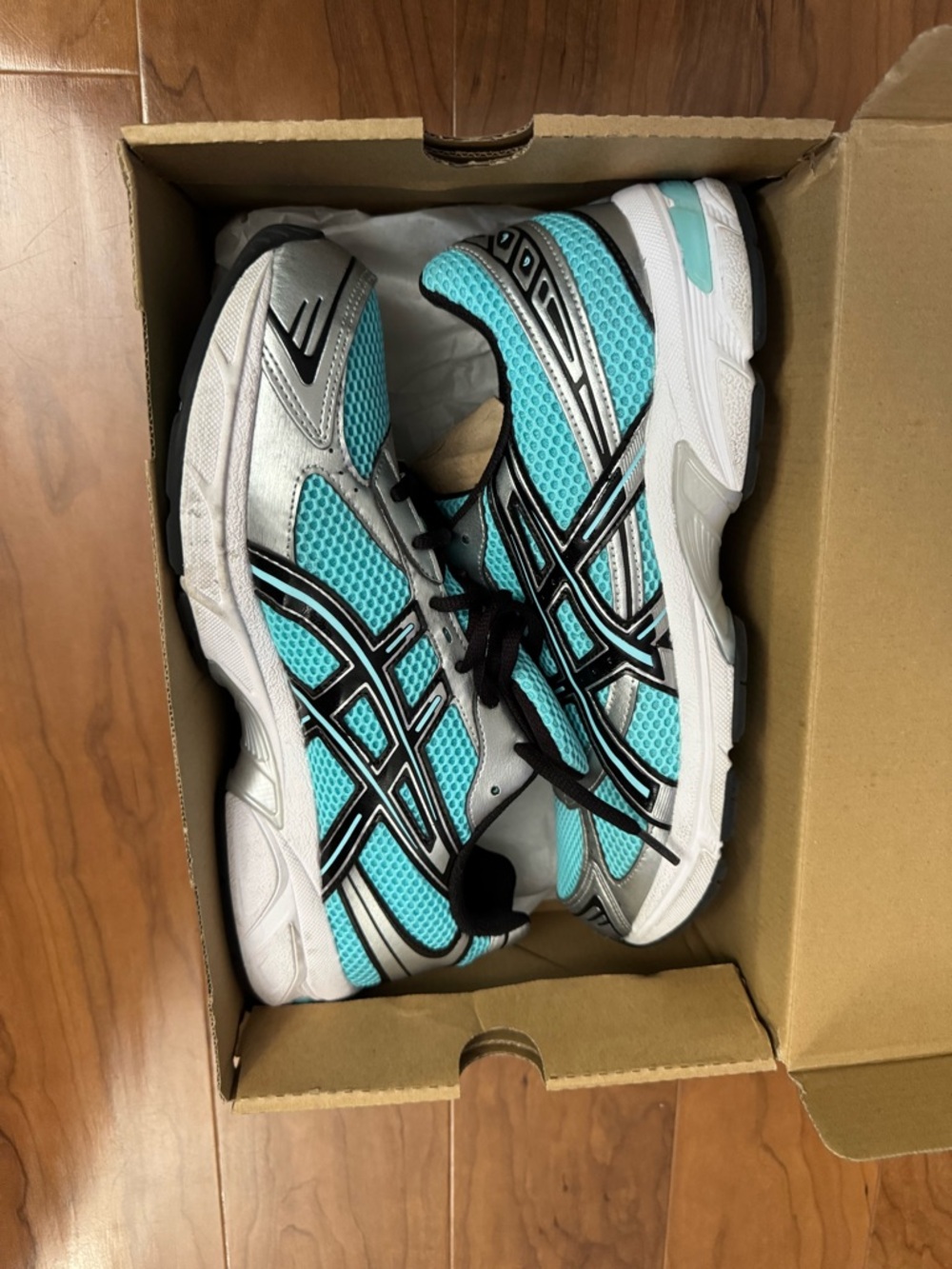 Asics Teal, Silver & Black Mesh Running Sneakers